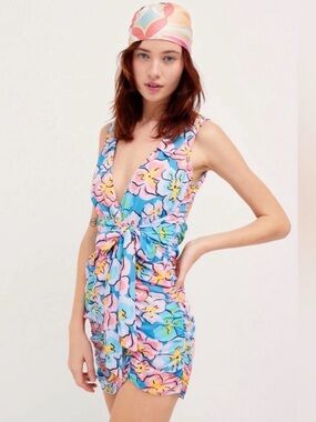 For Love & Lemons Yasmin Floral Ruched Mini Dress XS NWT